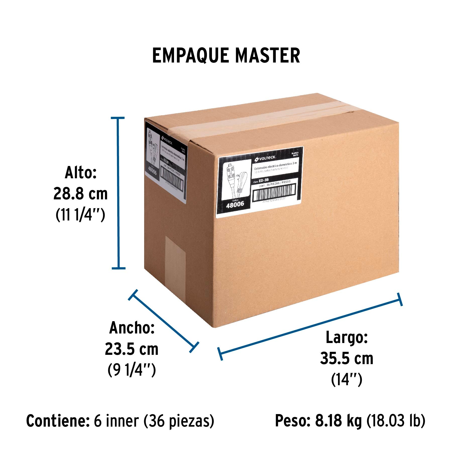 Extensión eléctrica doméstica 3 m clavija plana, blanca | ED-3B | 48006