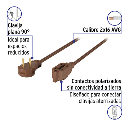Extensión eléctrica doméstica 3 m clavija plana, café | ED-3C | 48007