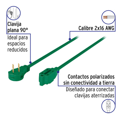 Extensión eléctrica doméstica 3 m clavija plana, verde | ED-3V | 48008