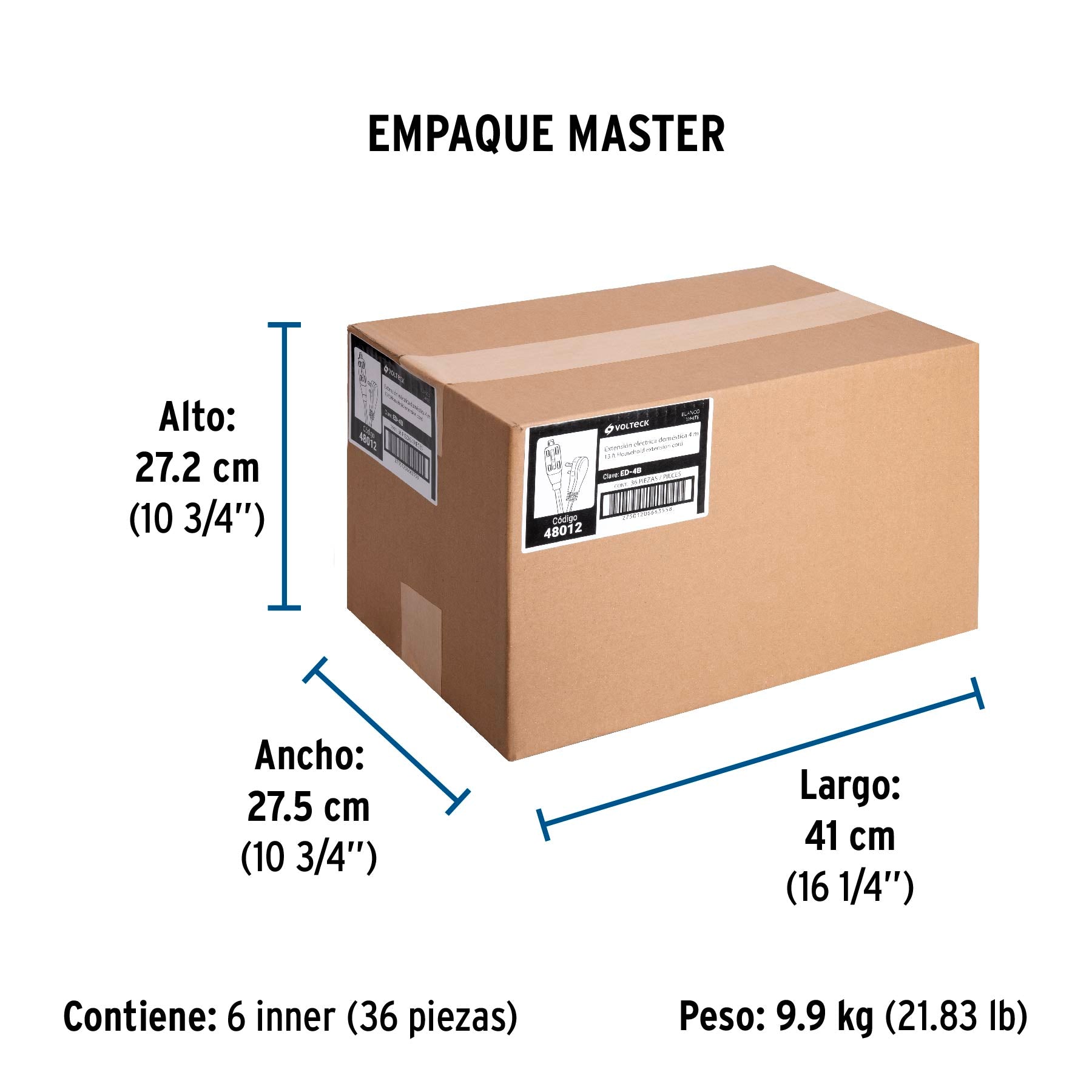 Extensión eléctrica doméstica 4 m clavija plana, blanca | ED-4B | 48012