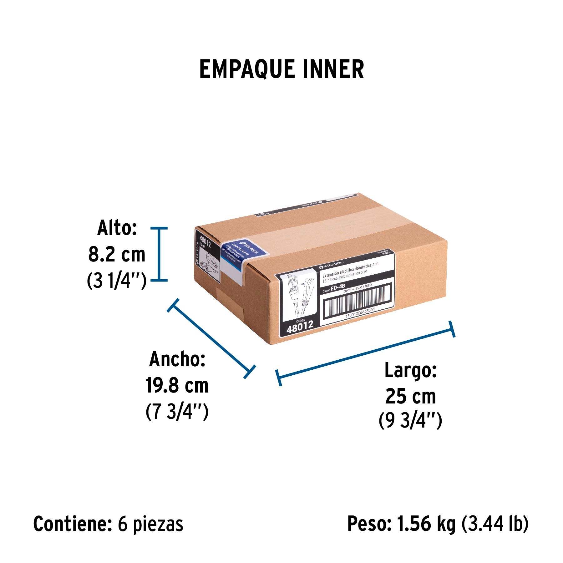 Extensión eléctrica doméstica 4 m clavija plana, blanca | ED-4B | 48012