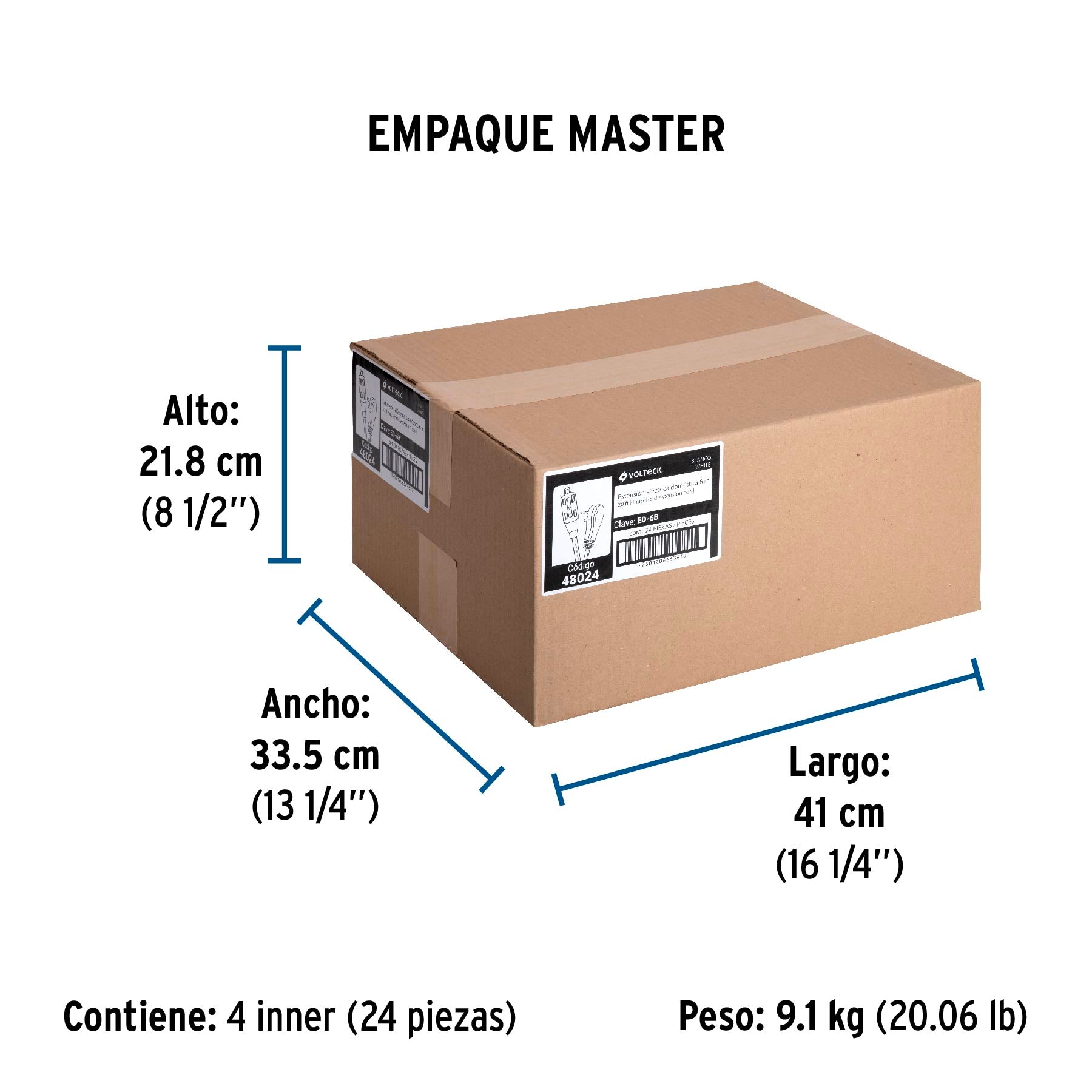 Extensión eléctrica doméstica 6 m clavija plana, blanca | ED-6B | 48024