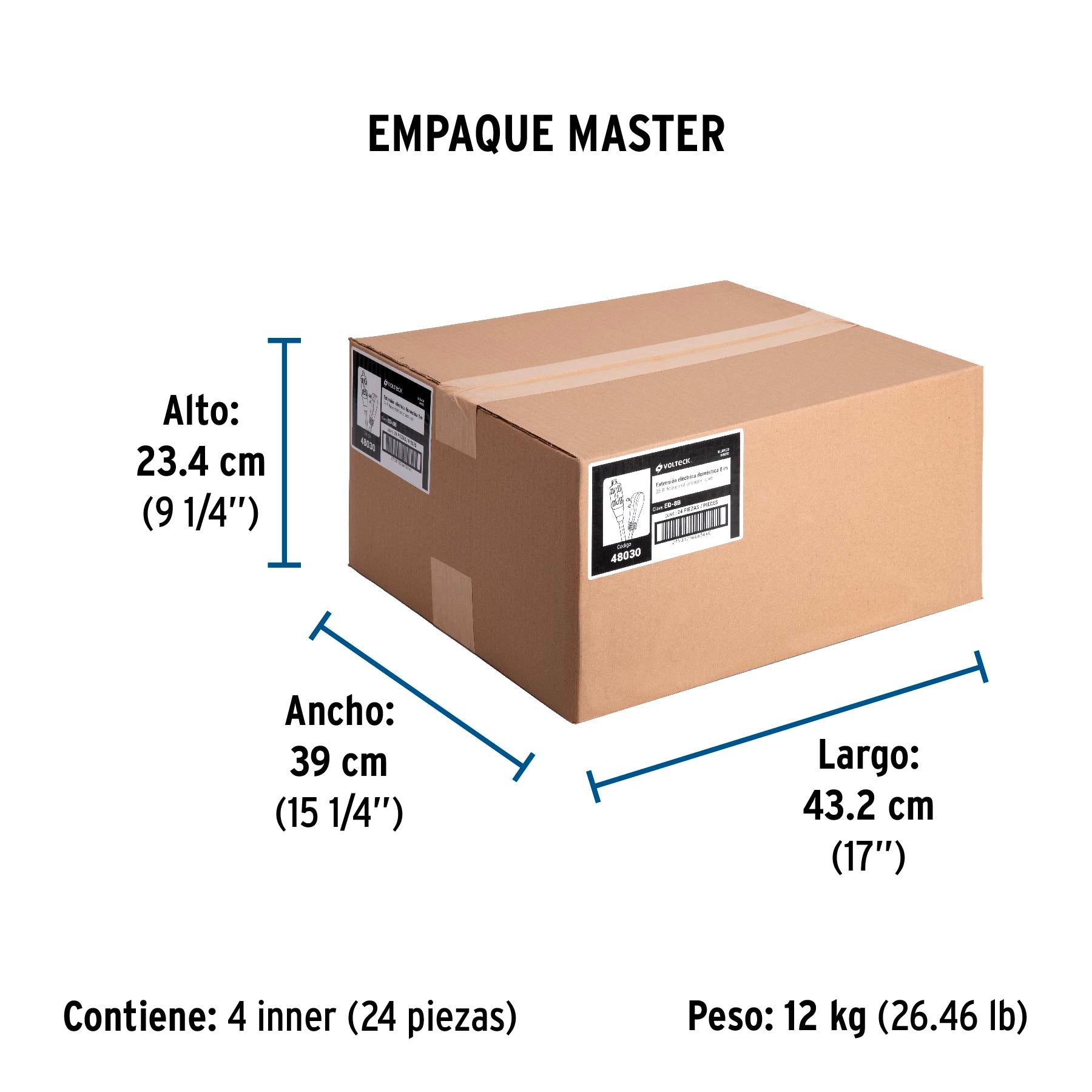 Extensión eléctrica doméstica 8 m clavija plana, blanca | ED-8B | 48030