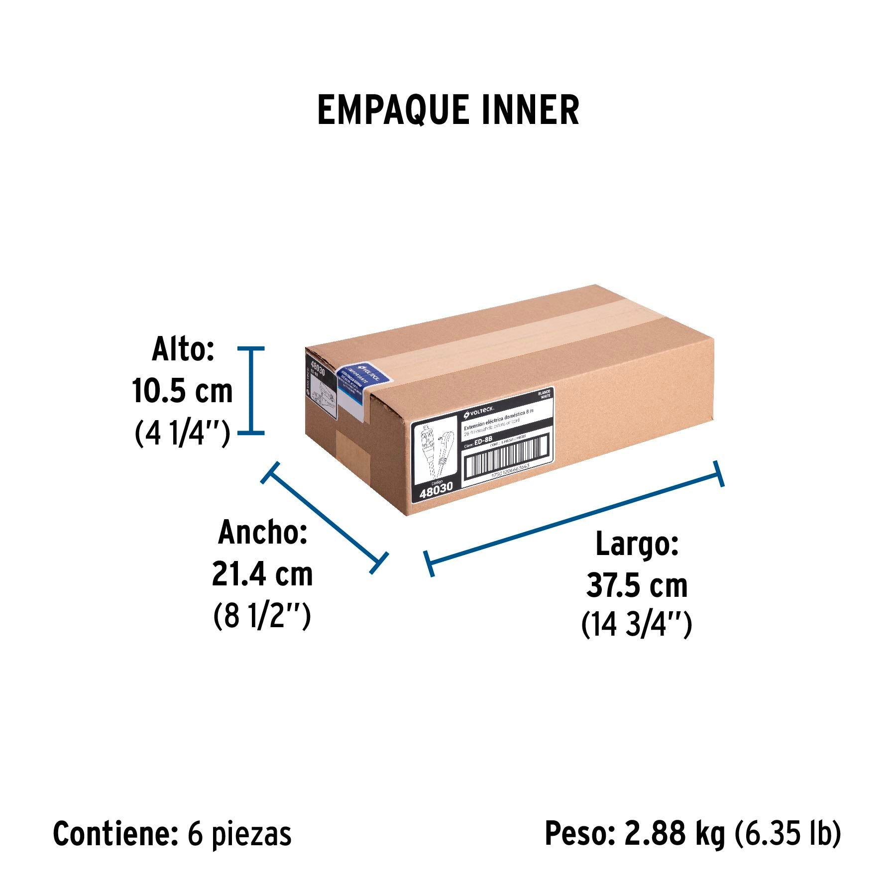 Extensión eléctrica doméstica 8 m clavija plana, blanca | ED-8B | 48030