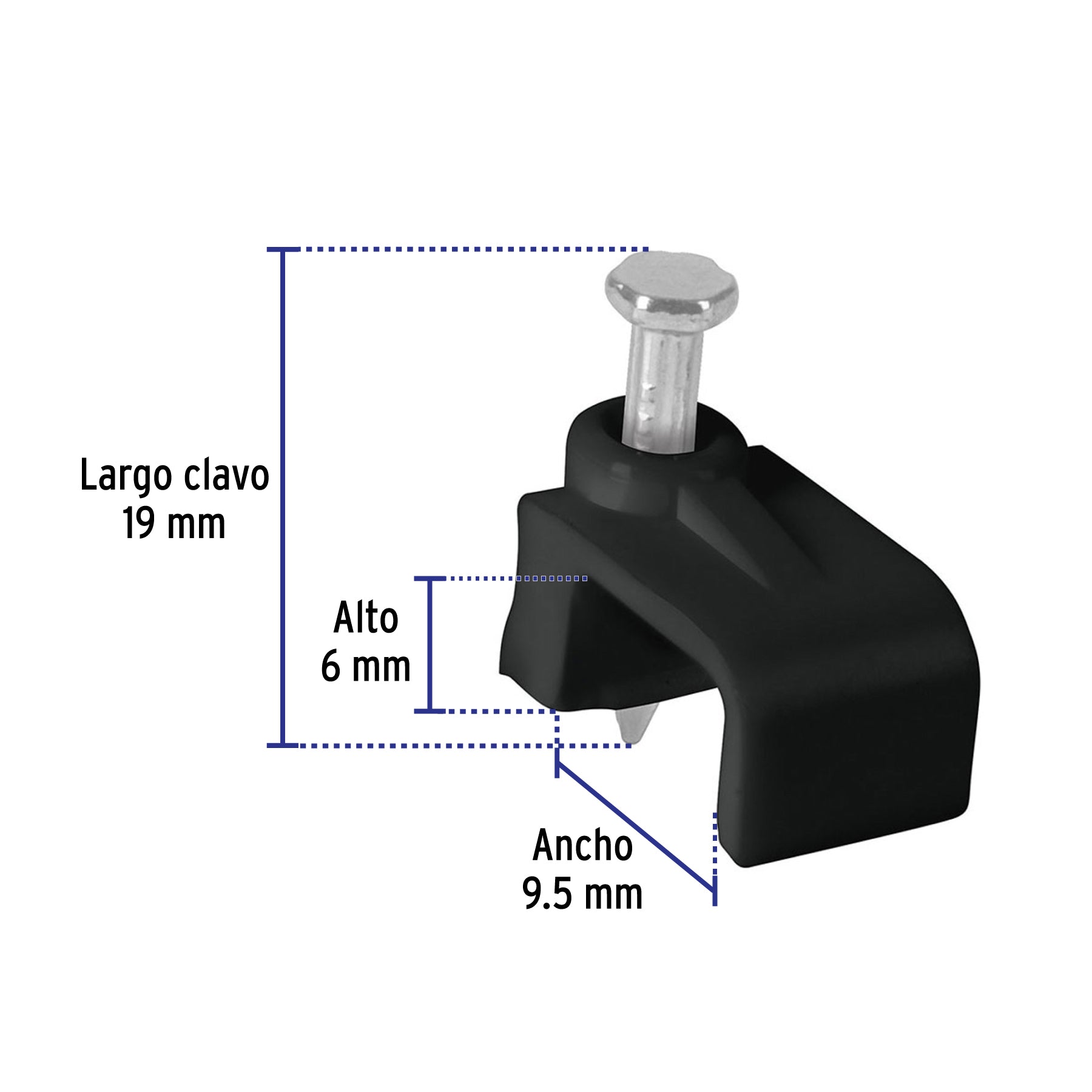 Bolsa con 20 grapas negras de 6 x 9.5 mm para cable plano | GPL-10N | 48035