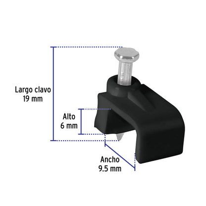 Bolsa con 20 grapas negras de 6 x 9.5 mm para cable plano | GPL-10N | 48035