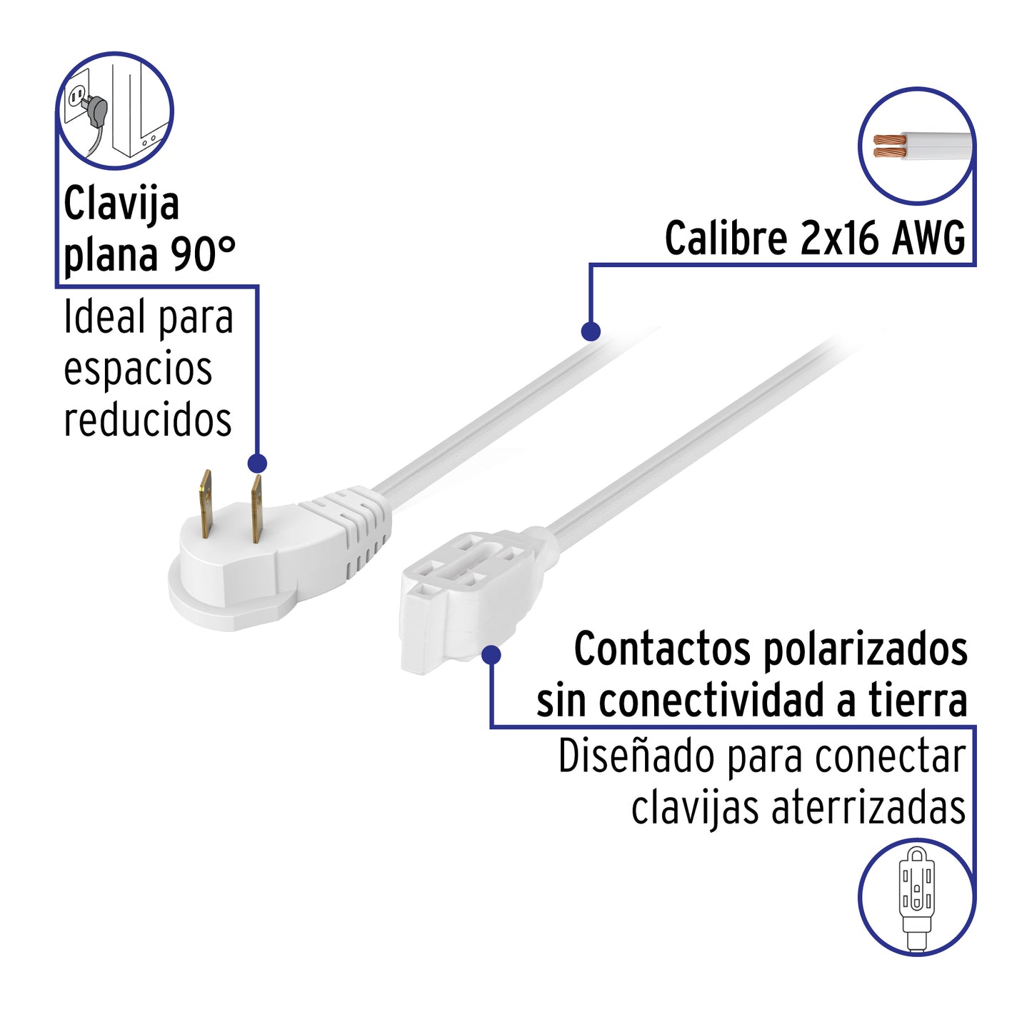 Extensión eléctrica doméstica 10 m clavija plana, blanca | ED-10B | 48036