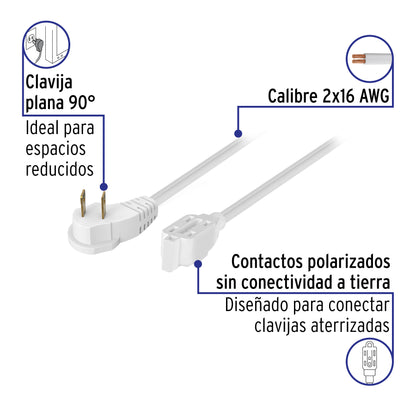 Extensión eléctrica doméstica 10 m clavija plana, blanca | ED-10B | 48036
