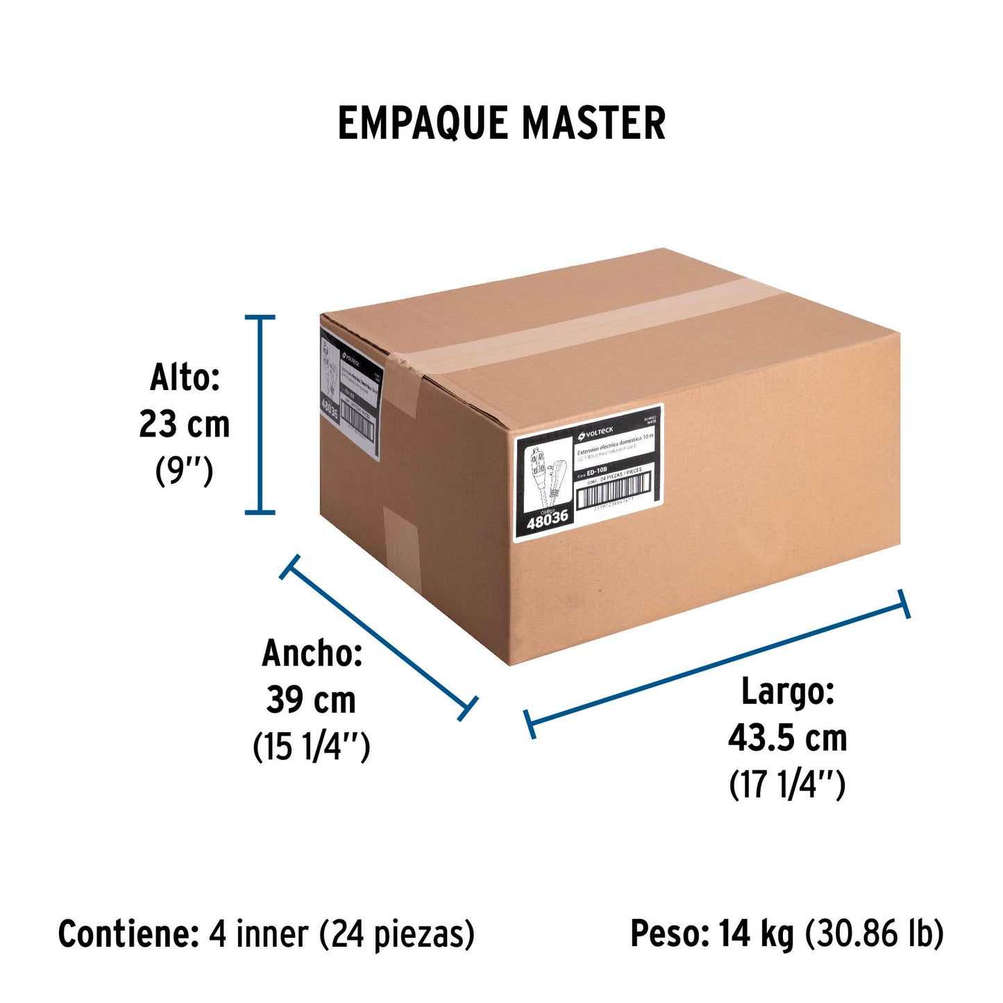 Extensión eléctrica doméstica 10 m clavija plana, blanca | ED-10B | 48036