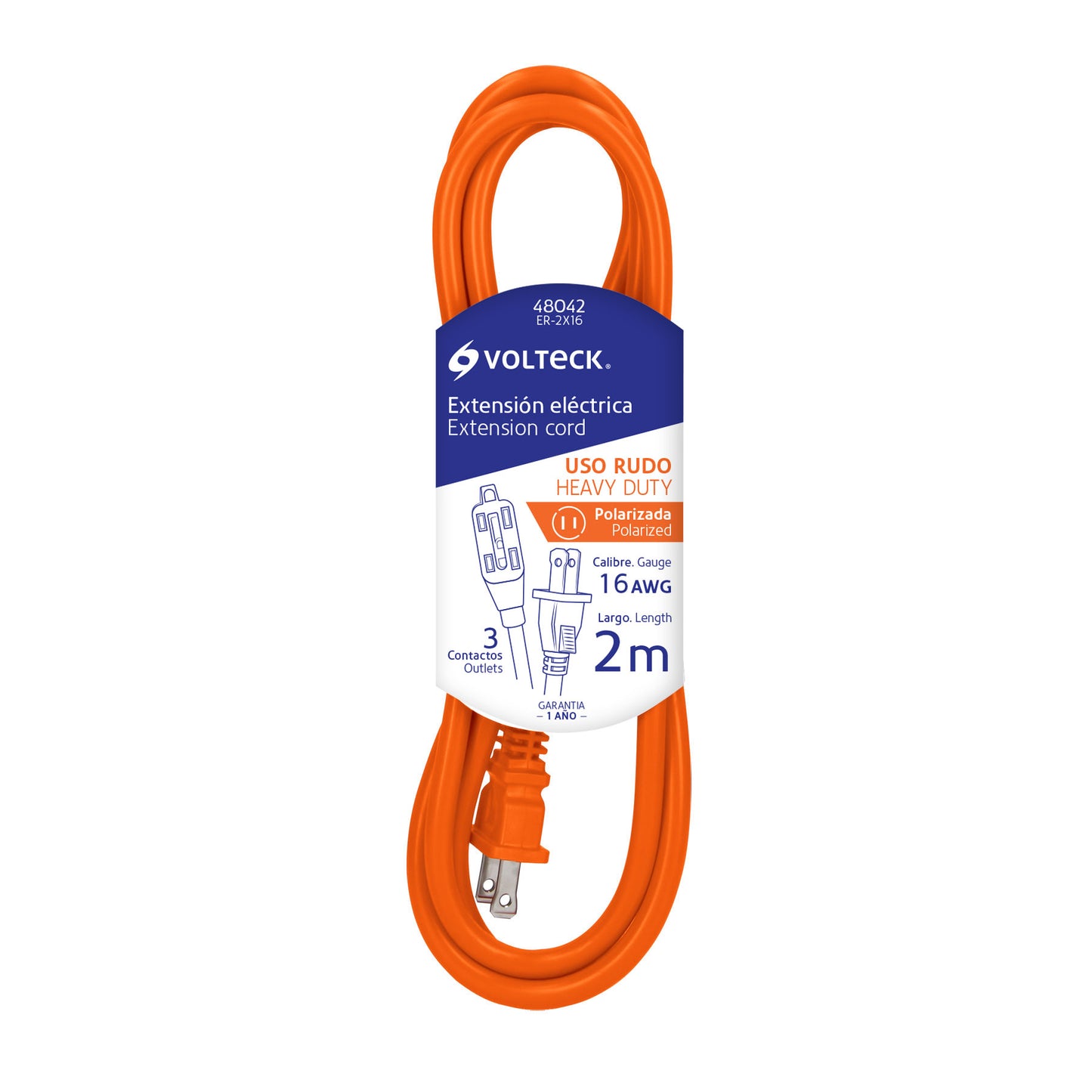 Extensión eléctrica de uso rudo 2 m 2x16 AWG, Volteck | ER-2X16 | 48042