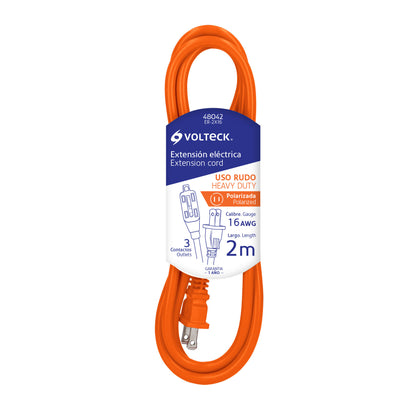 Extensión eléctrica de uso rudo 2 m 2x16 AWG, Volteck | ER-2X16 | 48042