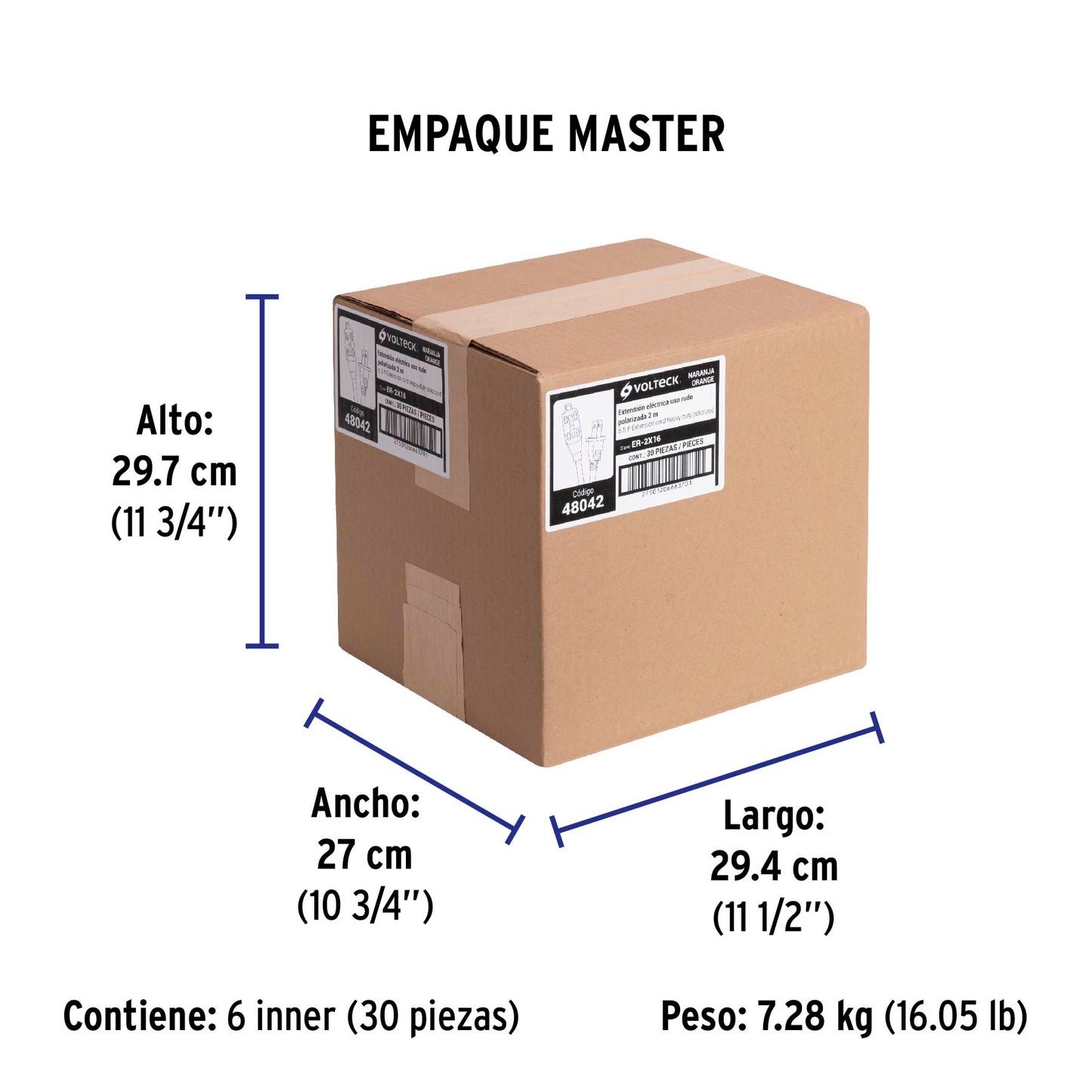 Extensión eléctrica de uso rudo 2 m 2x16 AWG, Volteck | ER-2X16 | 48042