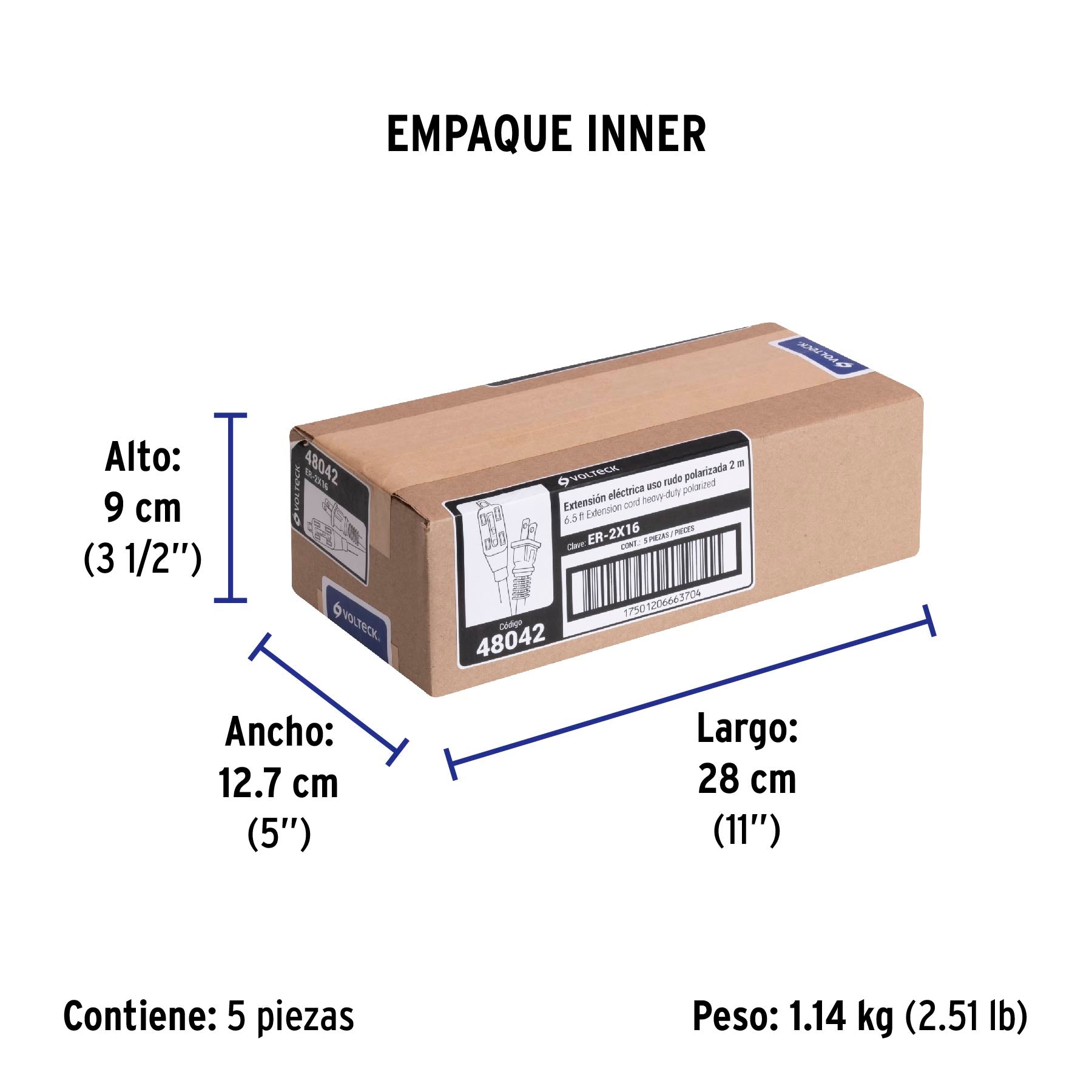 Extensión eléctrica de uso rudo 2 m 2x16 AWG, Volteck | ER-2X16 | 48042