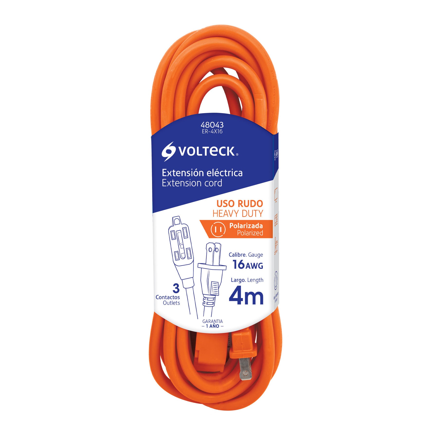 Extensión eléctrica de uso rudo 4 m 2x16 AWG, Volteck | ER-4X16 | 48043