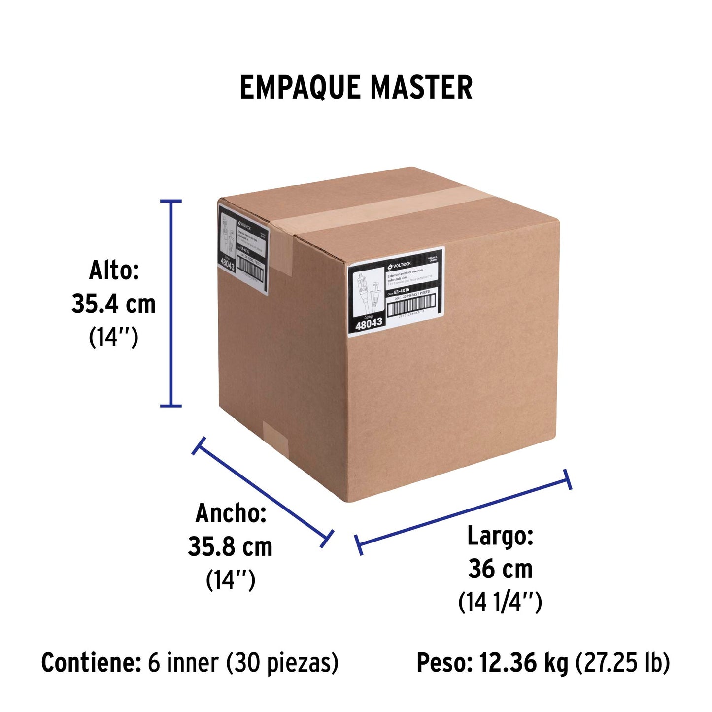 Extensión eléctrica de uso rudo 4 m 2x16 AWG, Volteck | ER-4X16 | 48043