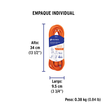 Extensión eléctrica de uso rudo 4 m 2x16 AWG, Volteck | ER-4X16 | 48043
