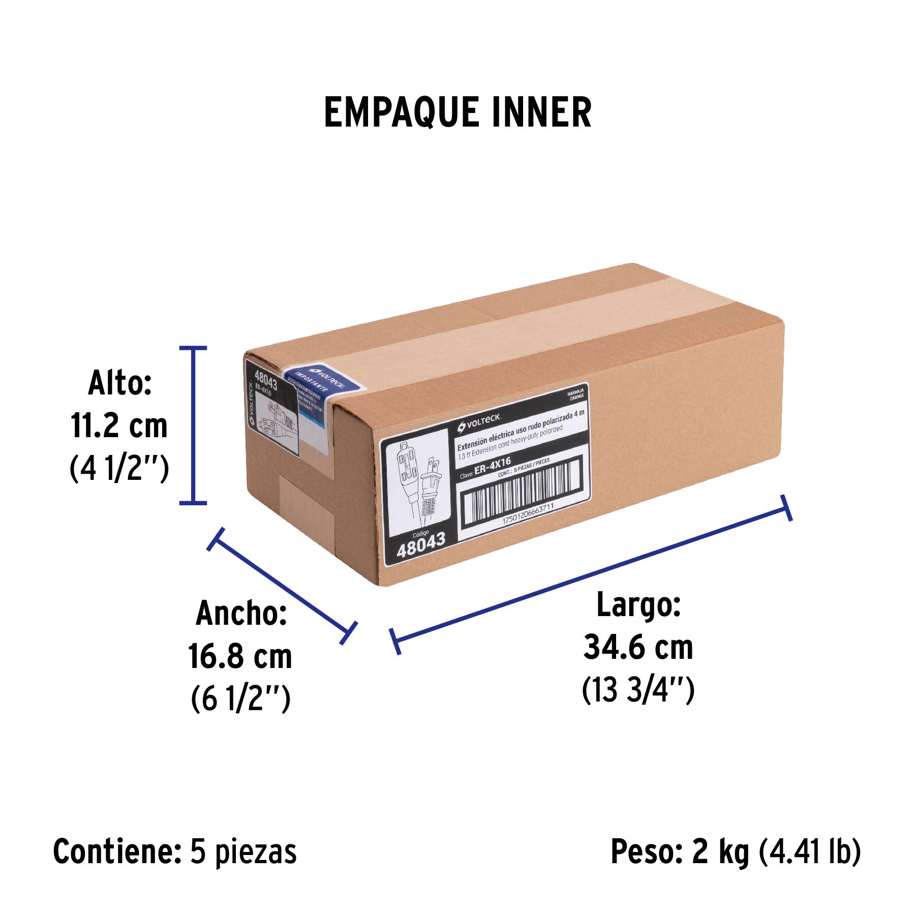 Extensión eléctrica de uso rudo 4 m 2x16 AWG, Volteck | ER-4X16 | 48043