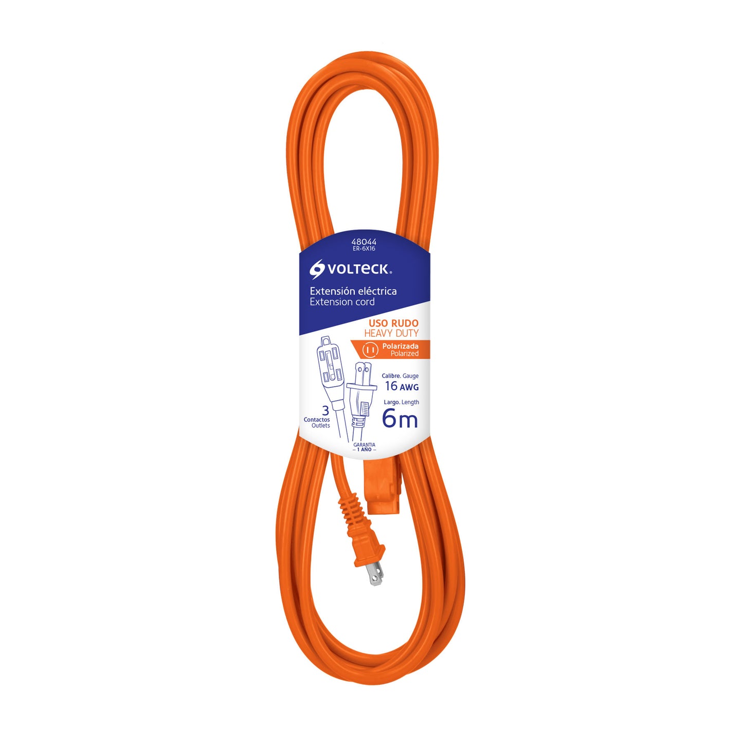 Extensión eléctrica de uso rudo 6 m 2x16 AWG, Volteck | ER-6X16 | 48044