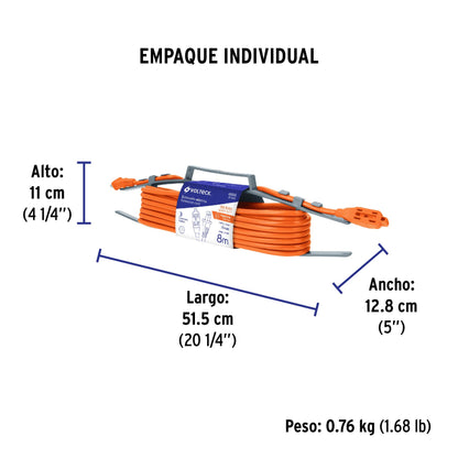 Extensión eléctrica de uso rudo 8 m 2x16 AWG, Volteck | ER-8X16 | 48045