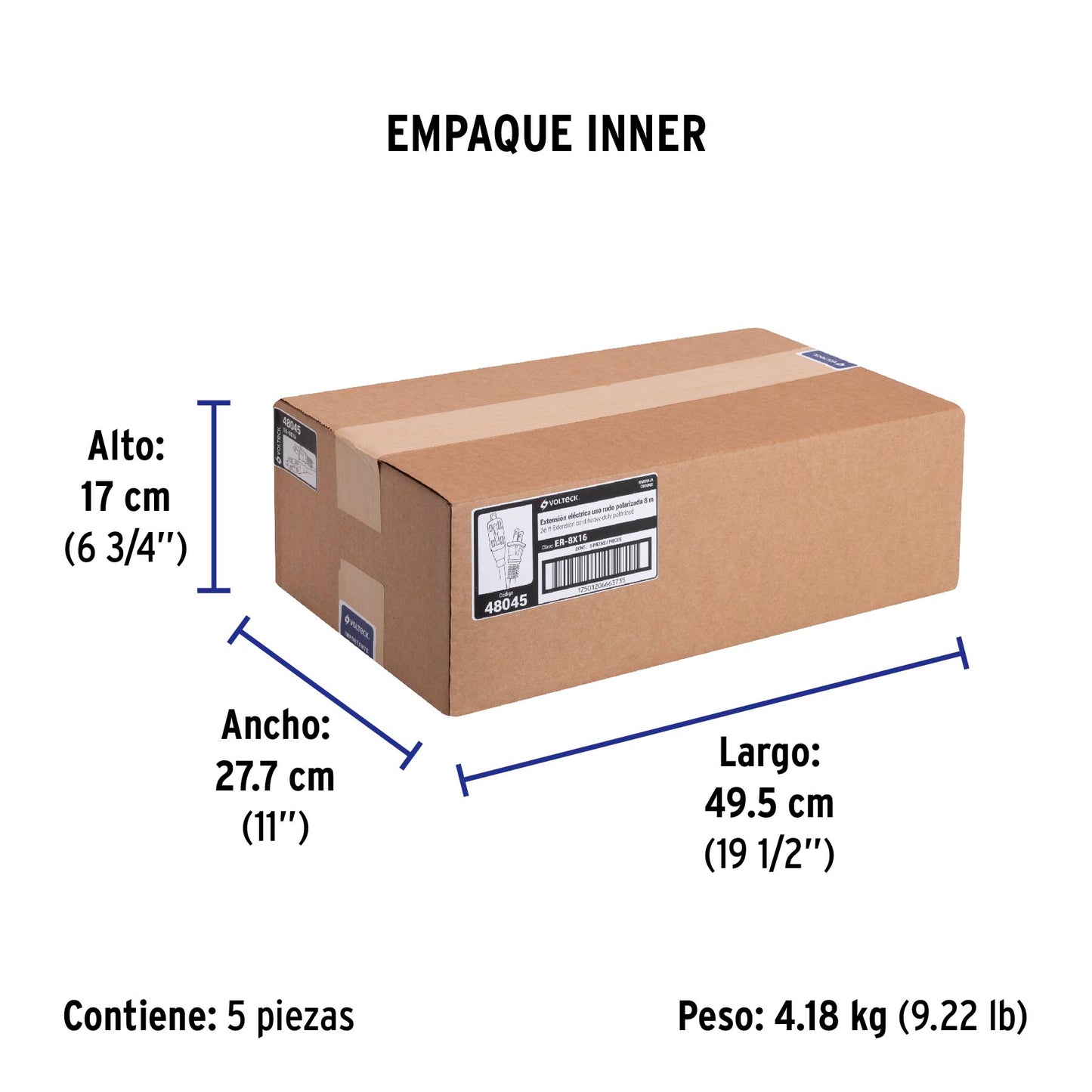 Extensión eléctrica de uso rudo 8 m 2x16 AWG, Volteck | ER-8X16 | 48045