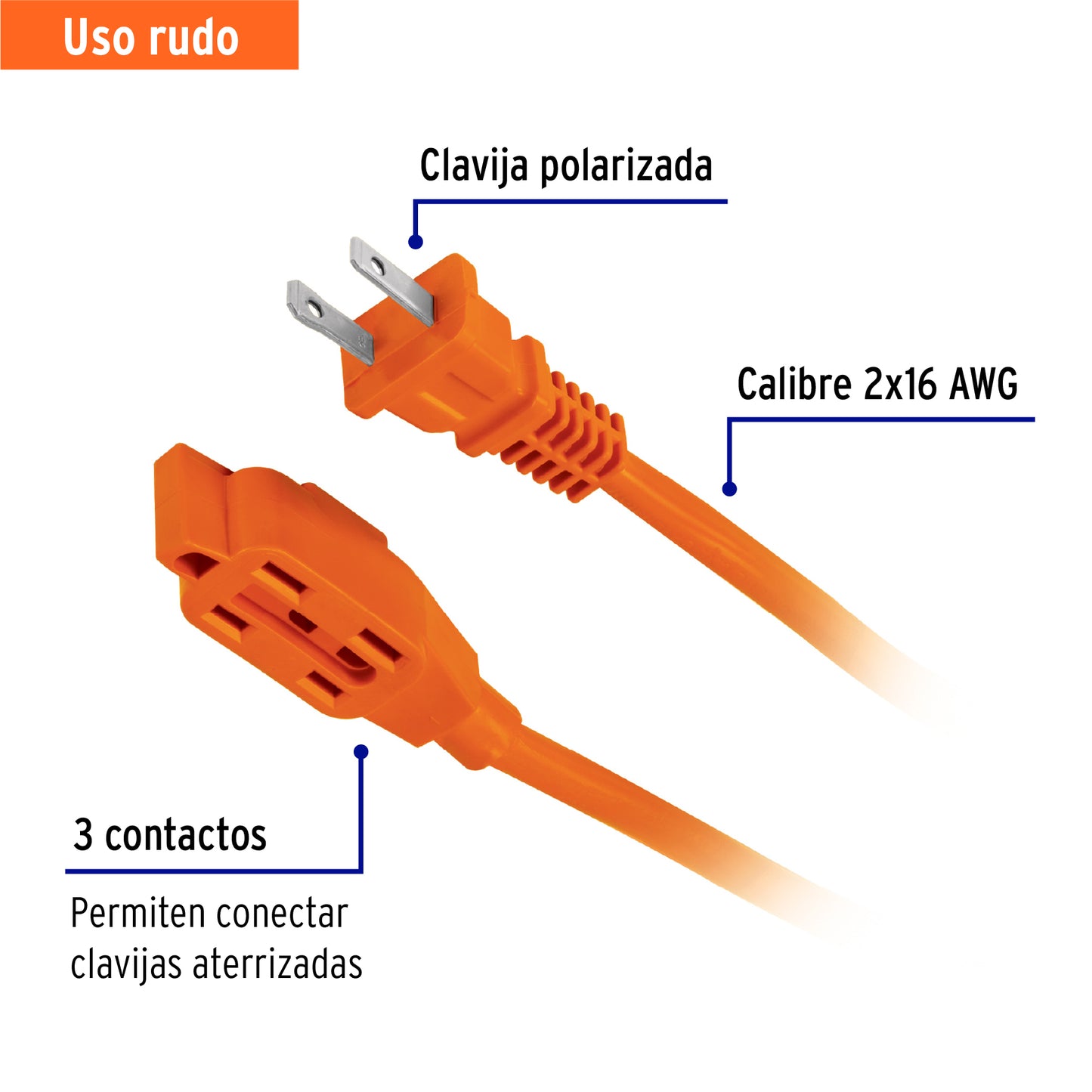 Extensión eléctrica de uso rudo 10 m 2x16 AWG, Volteck | ER-10X16 | 48046