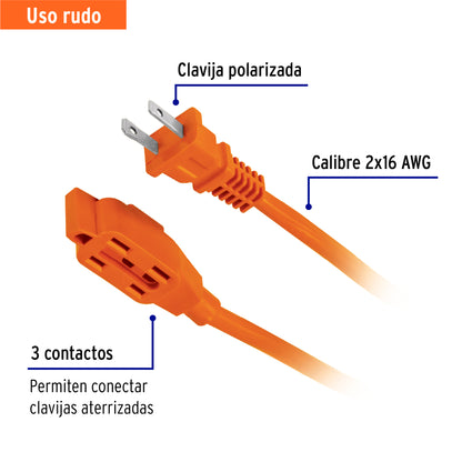 Extensión eléctrica de uso rudo 10 m 2x16 AWG, Volteck | ER-10X16 | 48046