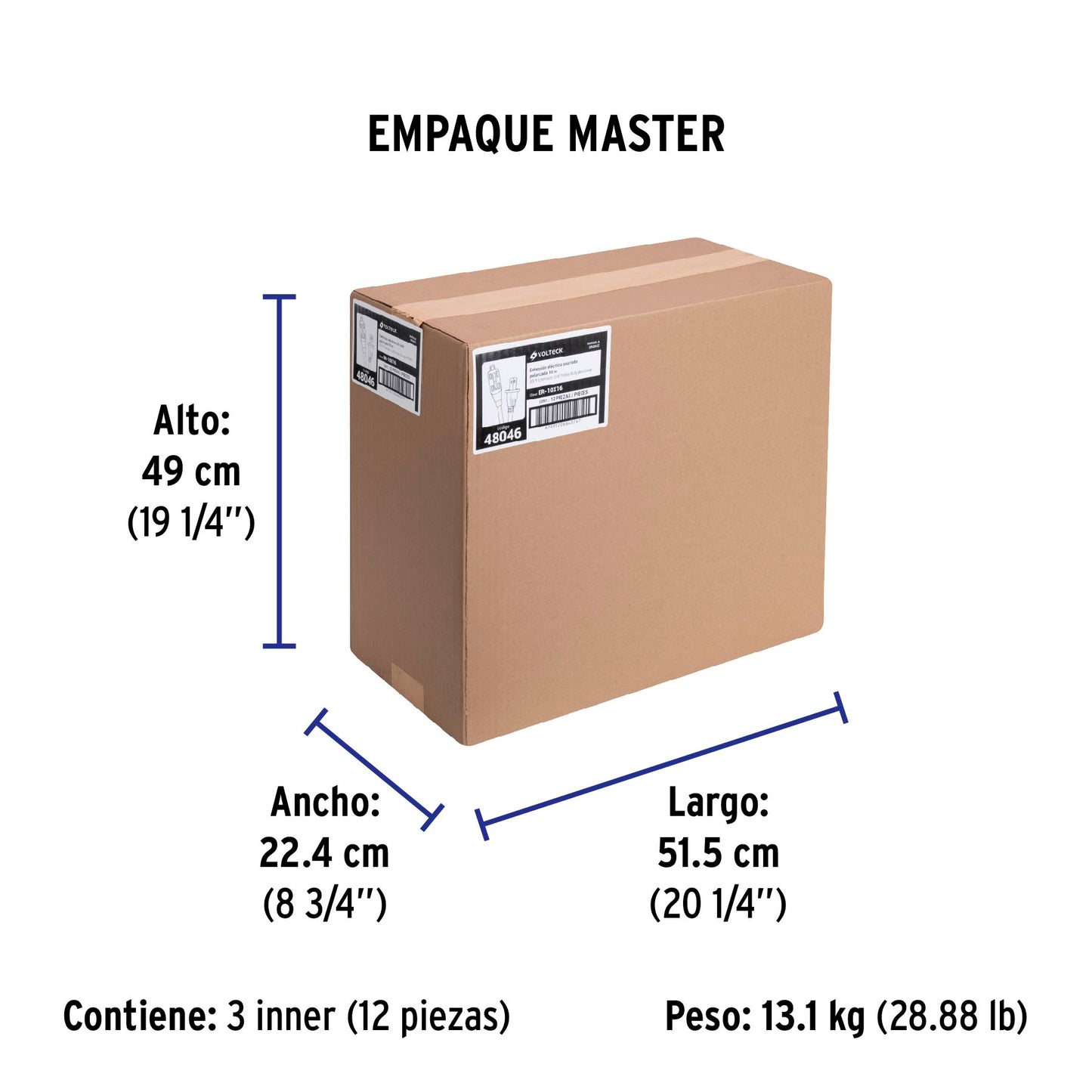 Extensión eléctrica de uso rudo 10 m 2x16 AWG, Volteck | ER-10X16 | 48046