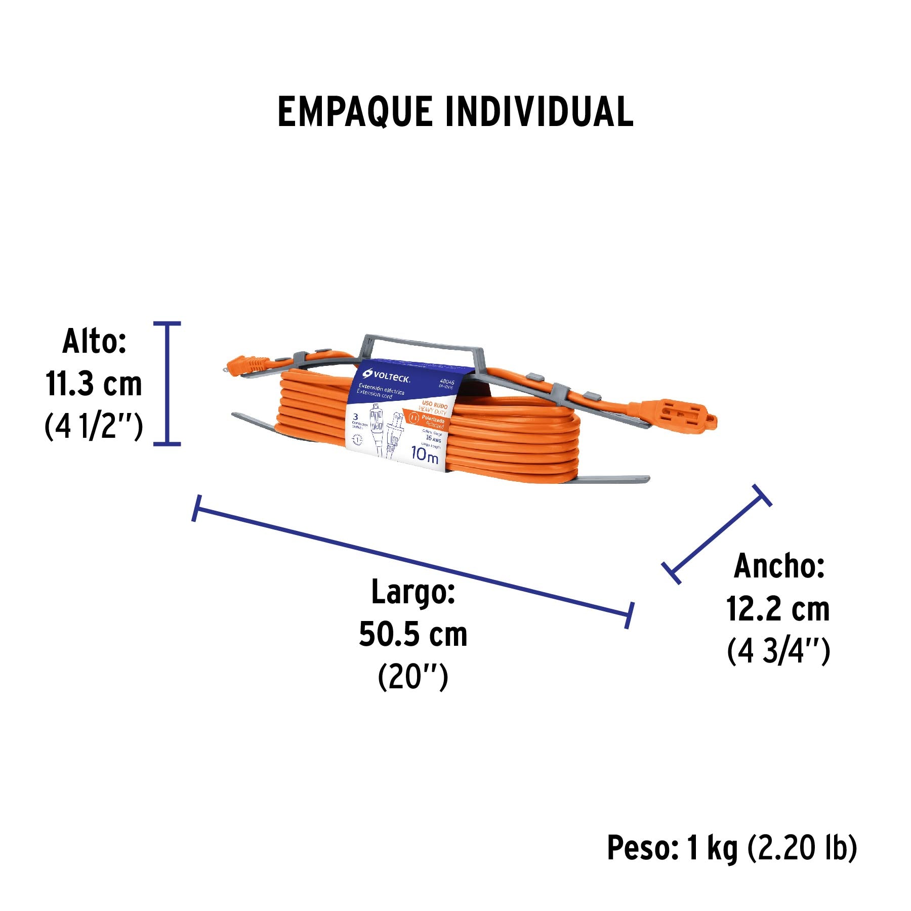 Extensión eléctrica de uso rudo 10 m 2x16 AWG, Volteck | ER-10X16 | 48046