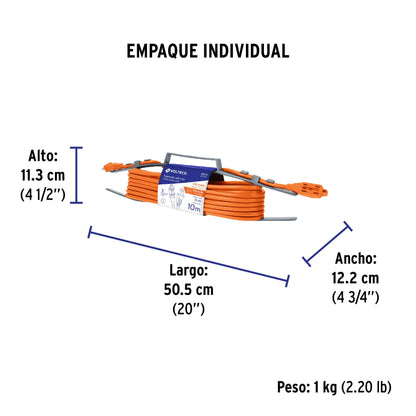 Extensión eléctrica de uso rudo 10 m 2x16 AWG, Volteck | ER-10X16 | 48046
