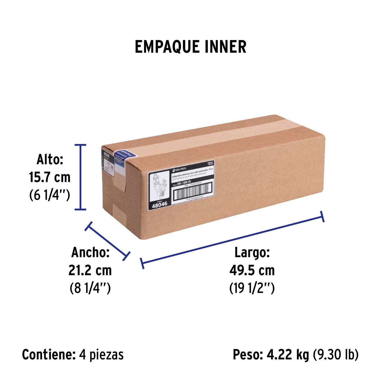 Extensión eléctrica de uso rudo 10 m 2x16 AWG, Volteck | ER-10X16 | 48046