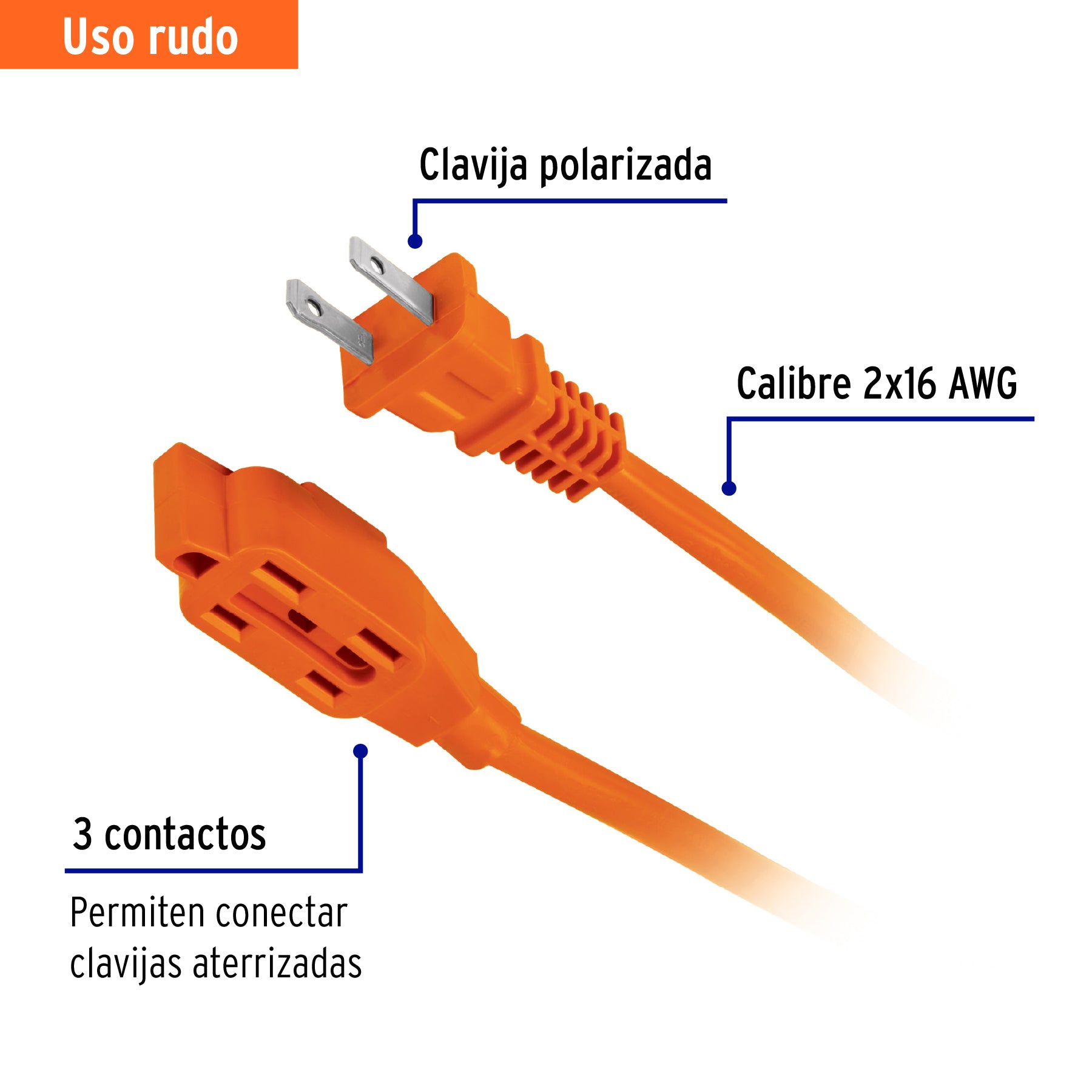 Extensión eléctrica de uso rudo 12 m 2x16 AWG, Volteck | ER-12X16 | 48047