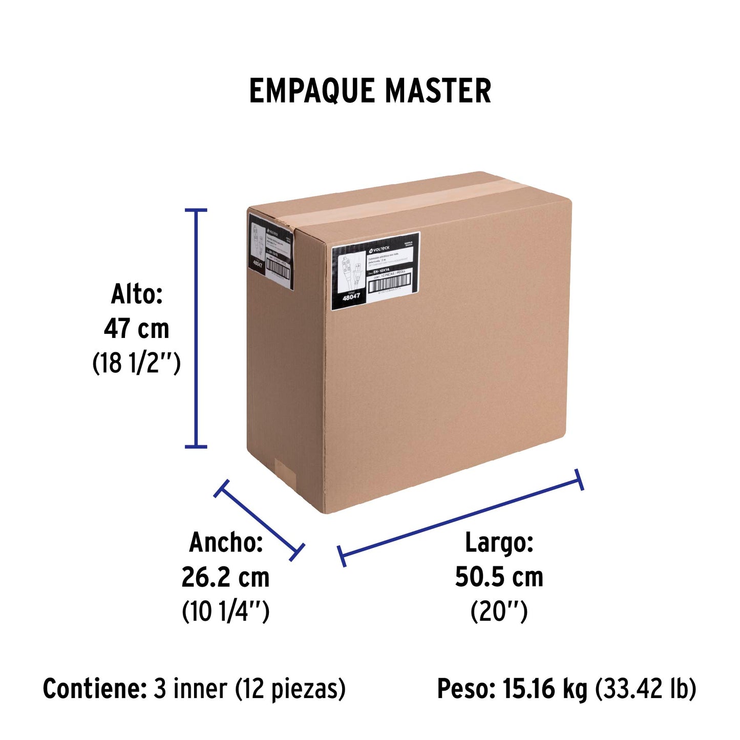 Extensión eléctrica de uso rudo 12 m 2x16 AWG, Volteck | ER-12X16 | 48047
