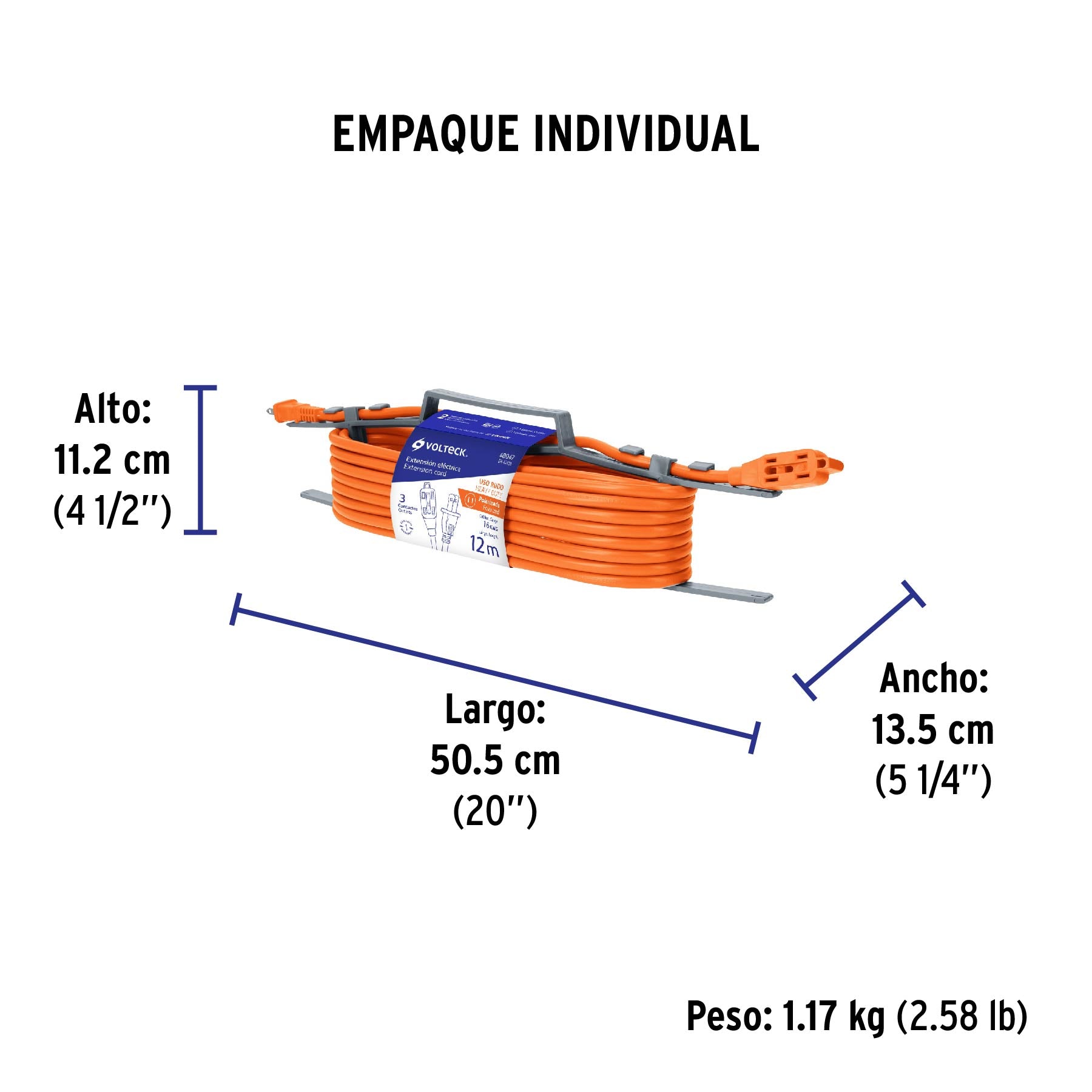 Extensión eléctrica de uso rudo 12 m 2x16 AWG, Volteck | ER-12X16 | 48047