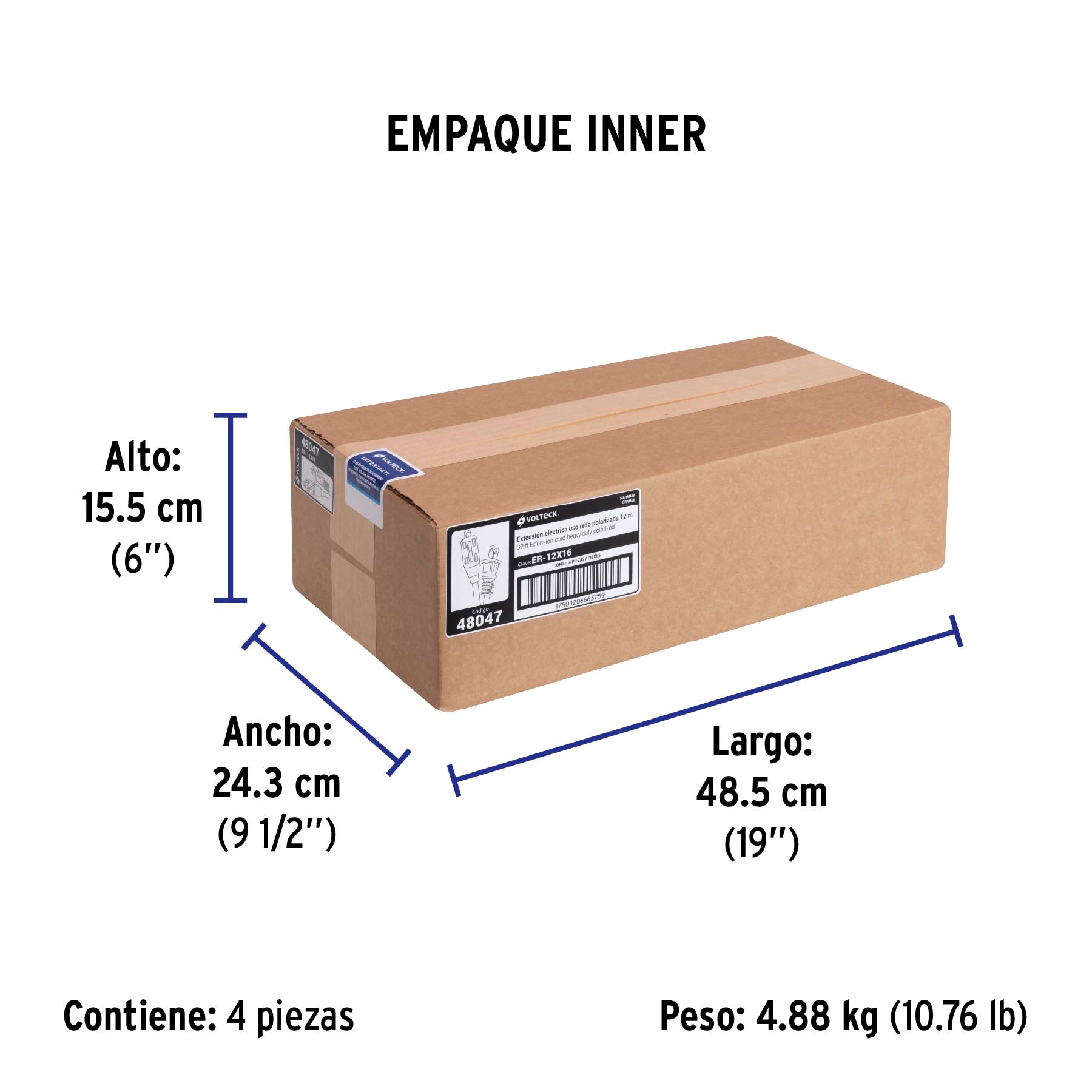 Extensión eléctrica de uso rudo 12 m 2x16 AWG, Volteck | ER-12X16 | 48047