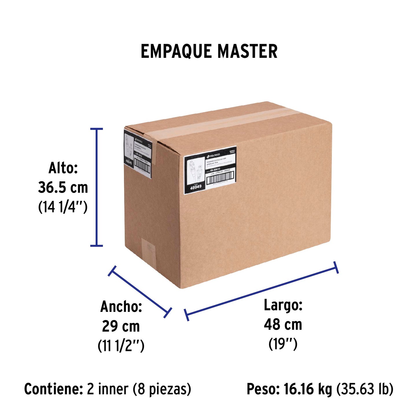 Extensión eléctrica de uso rudo 20 m 2x16 AWG, Volteck | ER-20X16 | 48049