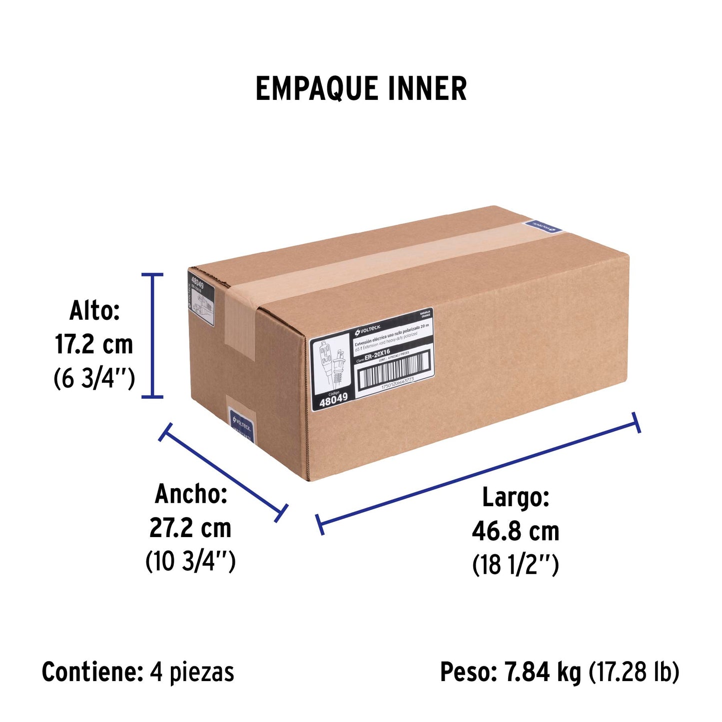 Extensión eléctrica de uso rudo 20 m 2x16 AWG, Volteck | ER-20X16 | 48049