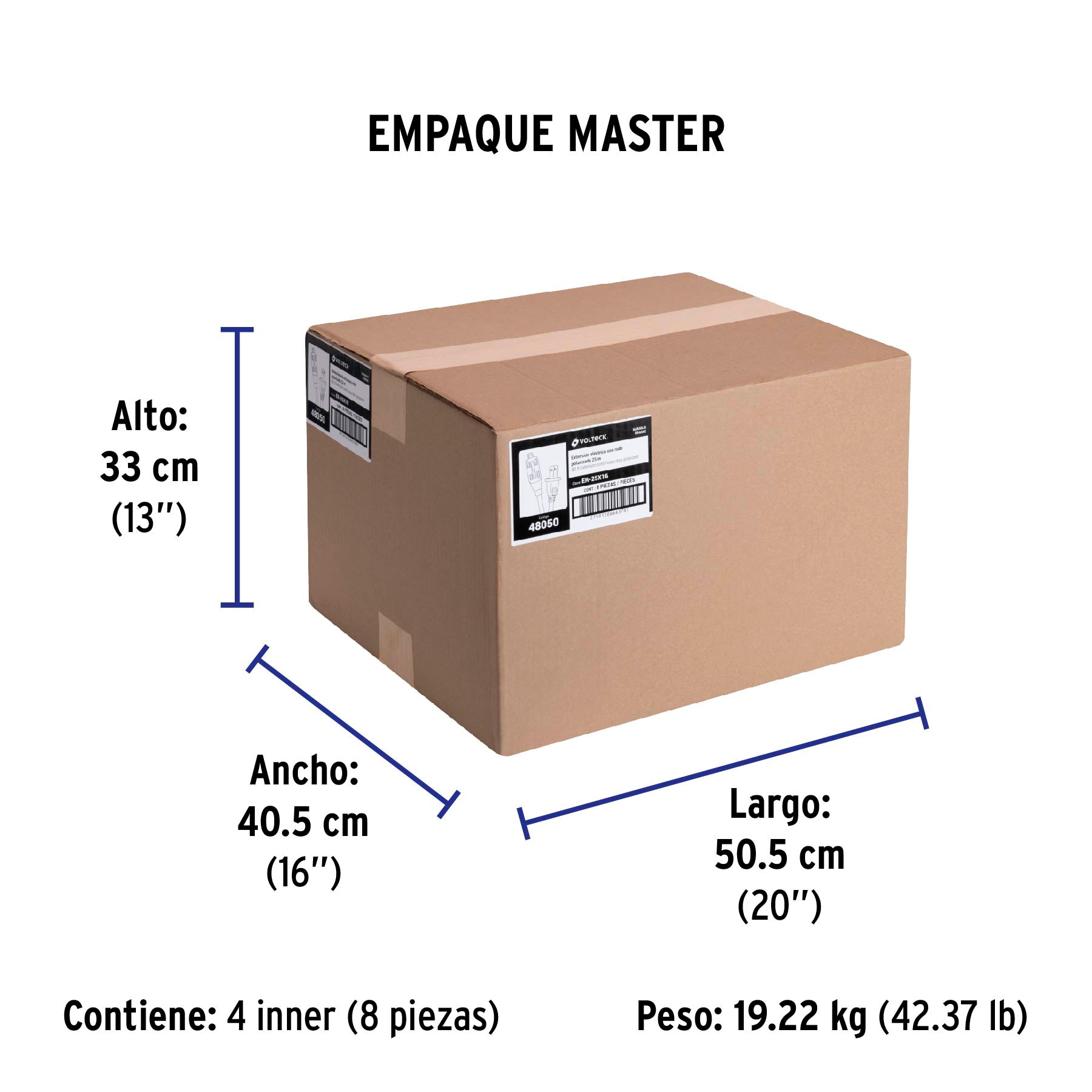 Extensión eléctrica de uso rudo 25 m 2x16 AWG, Volteck | ER-25X16 | 48050