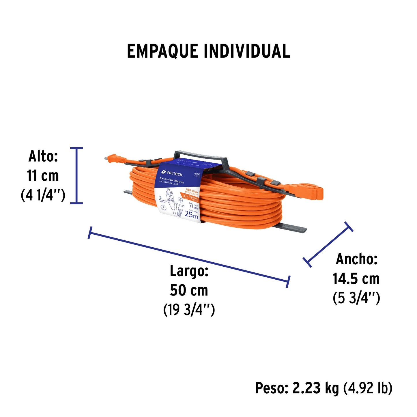 Extensión eléctrica de uso rudo 25 m 2x16 AWG, Volteck | ER-25X16 | 48050