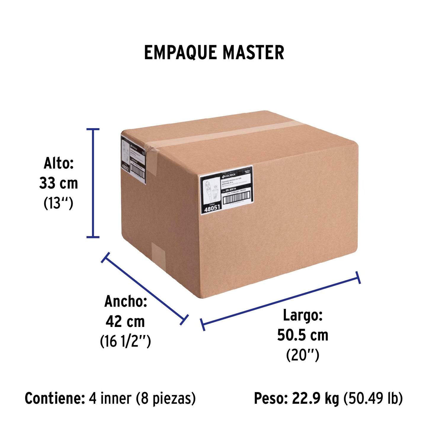 Extensión eléctrica de uso rudo 30 m 2x16 AWG, Volteck | ER-30X16 | 48051