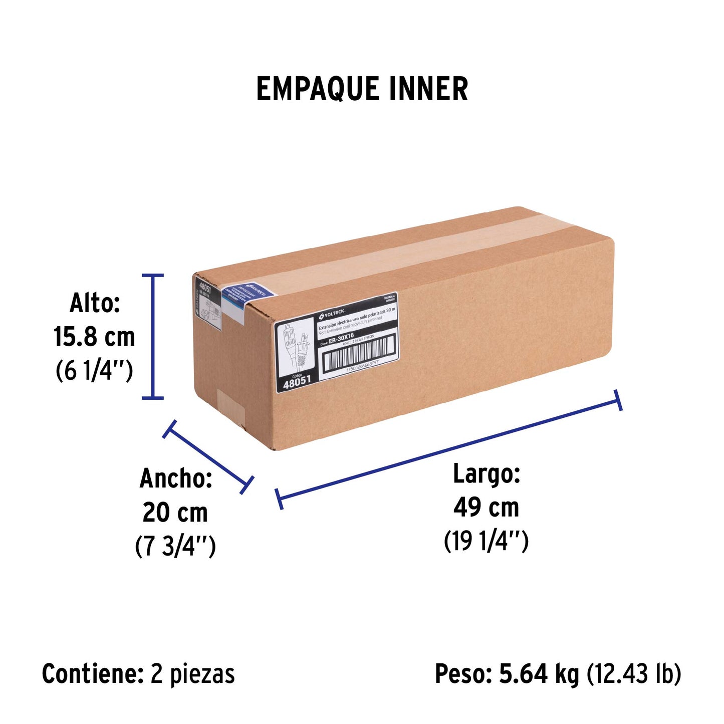 Extensión eléctrica de uso rudo 30 m 2x16 AWG, Volteck | ER-30X16 | 48051