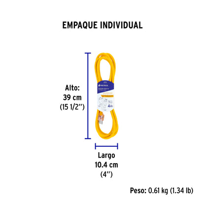 Extensión reforzada aterrizada 4 m 3x14 AWG, Volteck | ERA-4X14 | 48066
