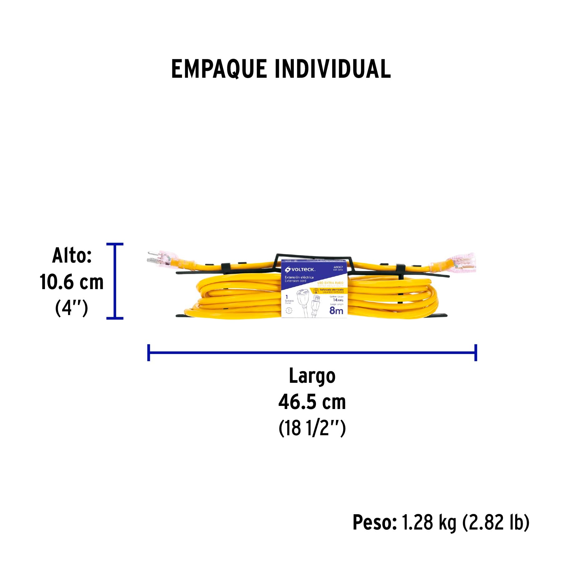 Extensión reforzada aterrizada 8 m 3x14 AWG, Volteck | ERA-8X14 | 48067