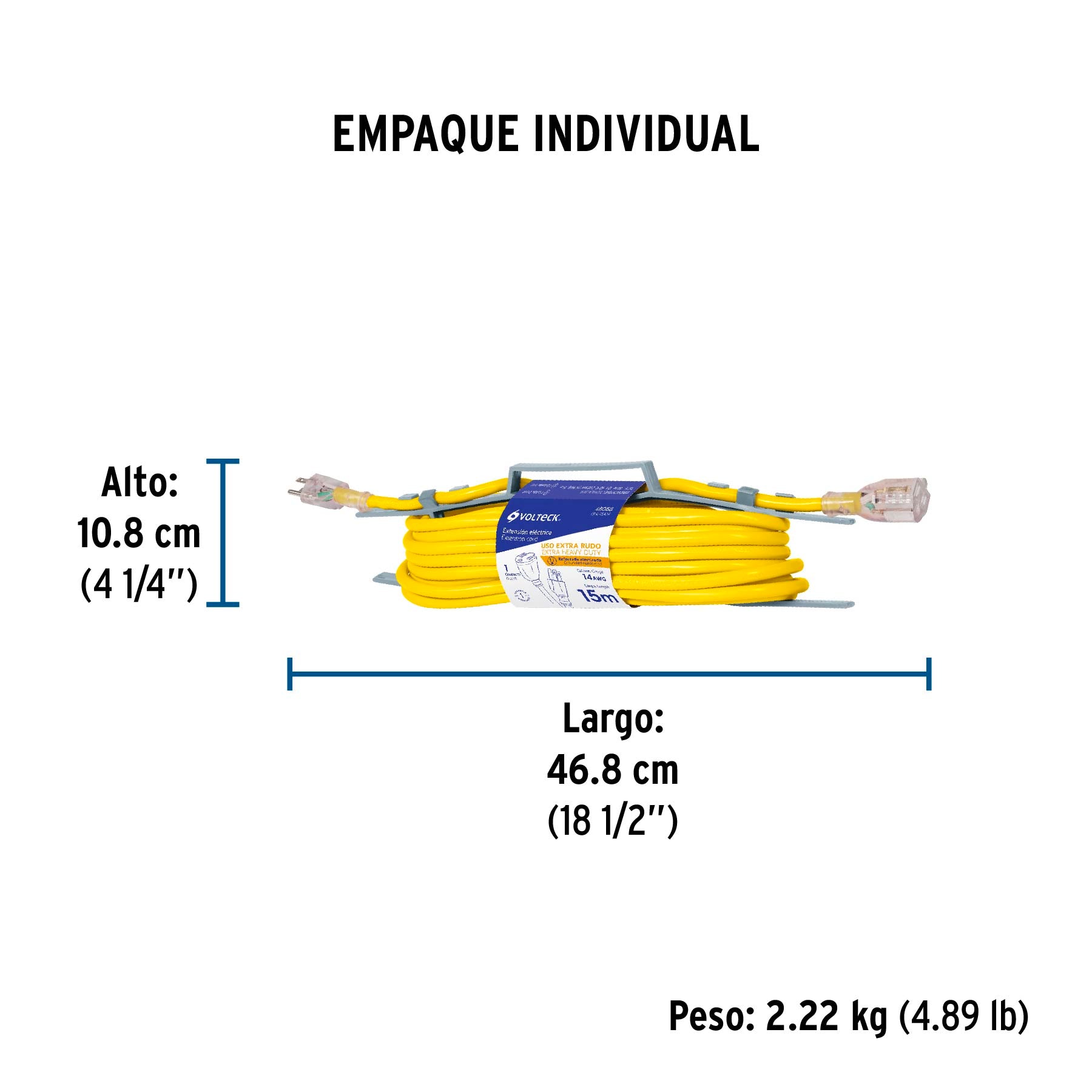 Extensión reforzada aterrizada 15 m 3x14 AWG, Volteck | ERA-15X14 | 48068