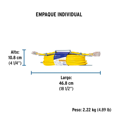 Extensión reforzada aterrizada 15 m 3x14 AWG, Volteck | ERA-15X14 | 48068