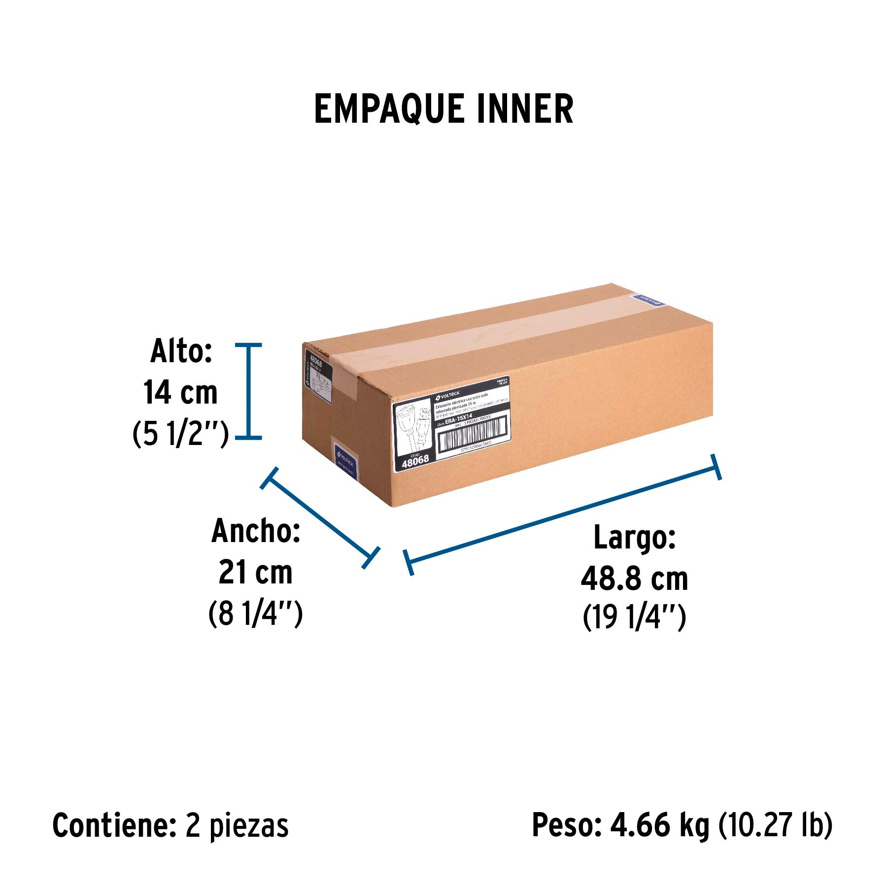 Extensión reforzada aterrizada 15 m 3x14 AWG, Volteck | ERA-15X14 | 48068