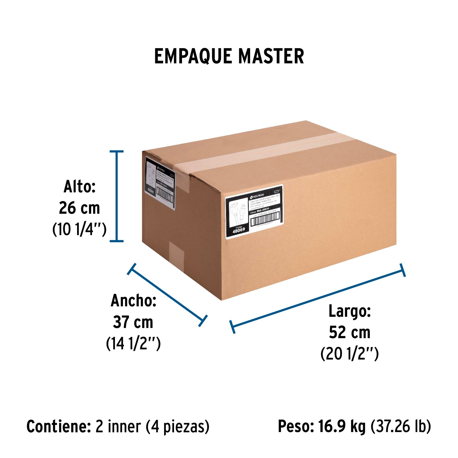 Extensión reforzada aterrizada 30 m 3x14 AWG, Volteck | ERA-30X14 | 48069