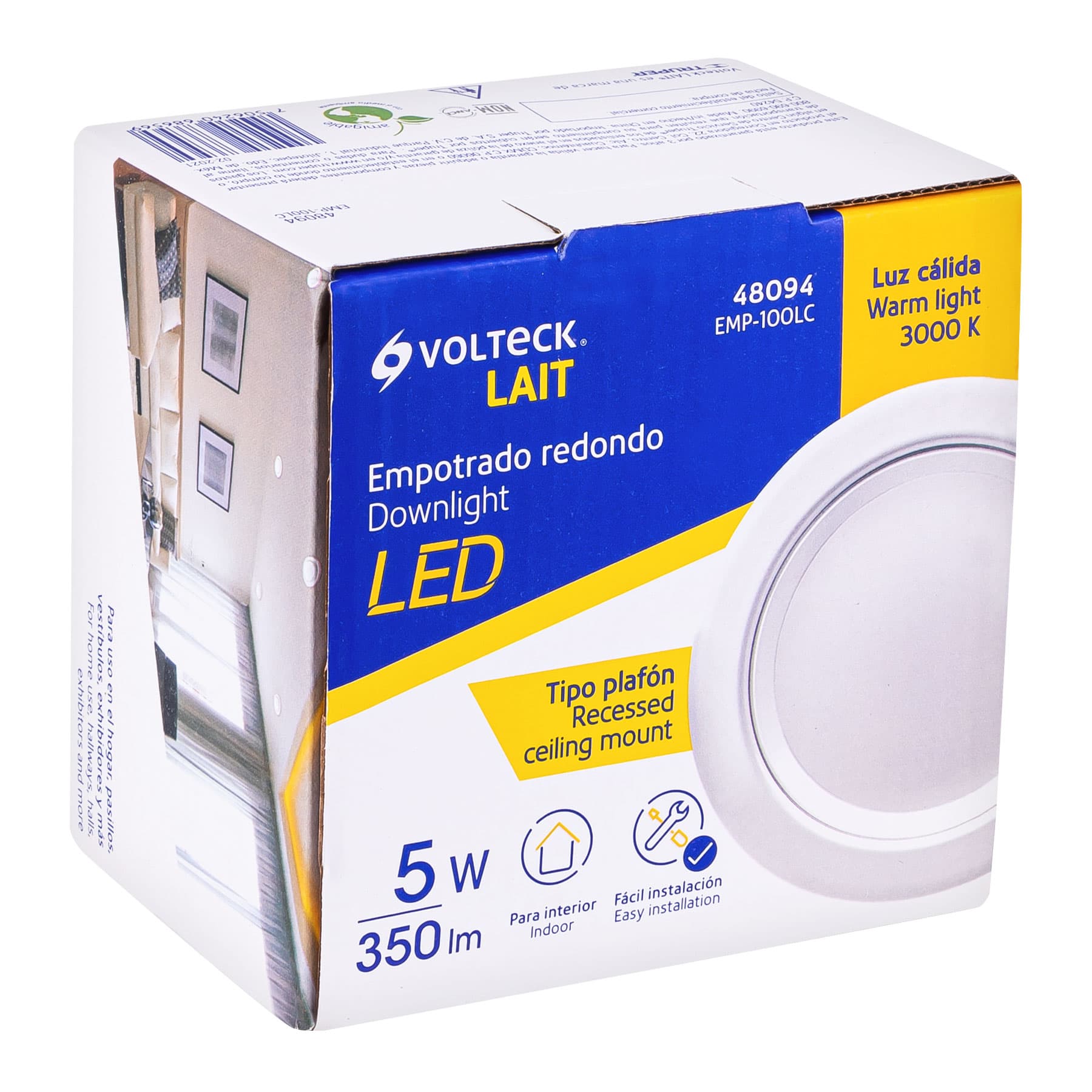 Luminario LED empotrable 5 W 3000 K, redondo, VOLTECK | EMP-100LC | 48094