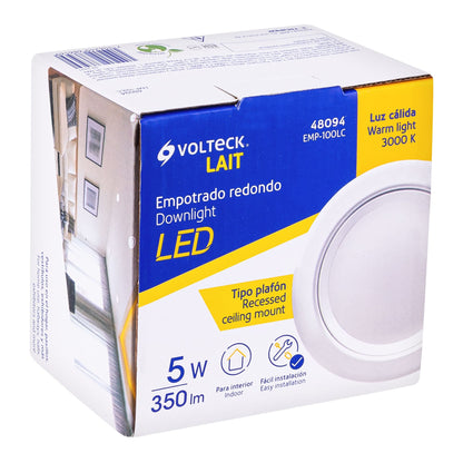Luminario LED empotrable 5 W 3000 K, redondo, VOLTECK | EMP-100LC | 48094