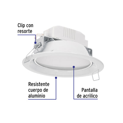 Luminario LED empotrable 6 W 3000 K, redondo, VOLTECK | EMP-101LC | 48095