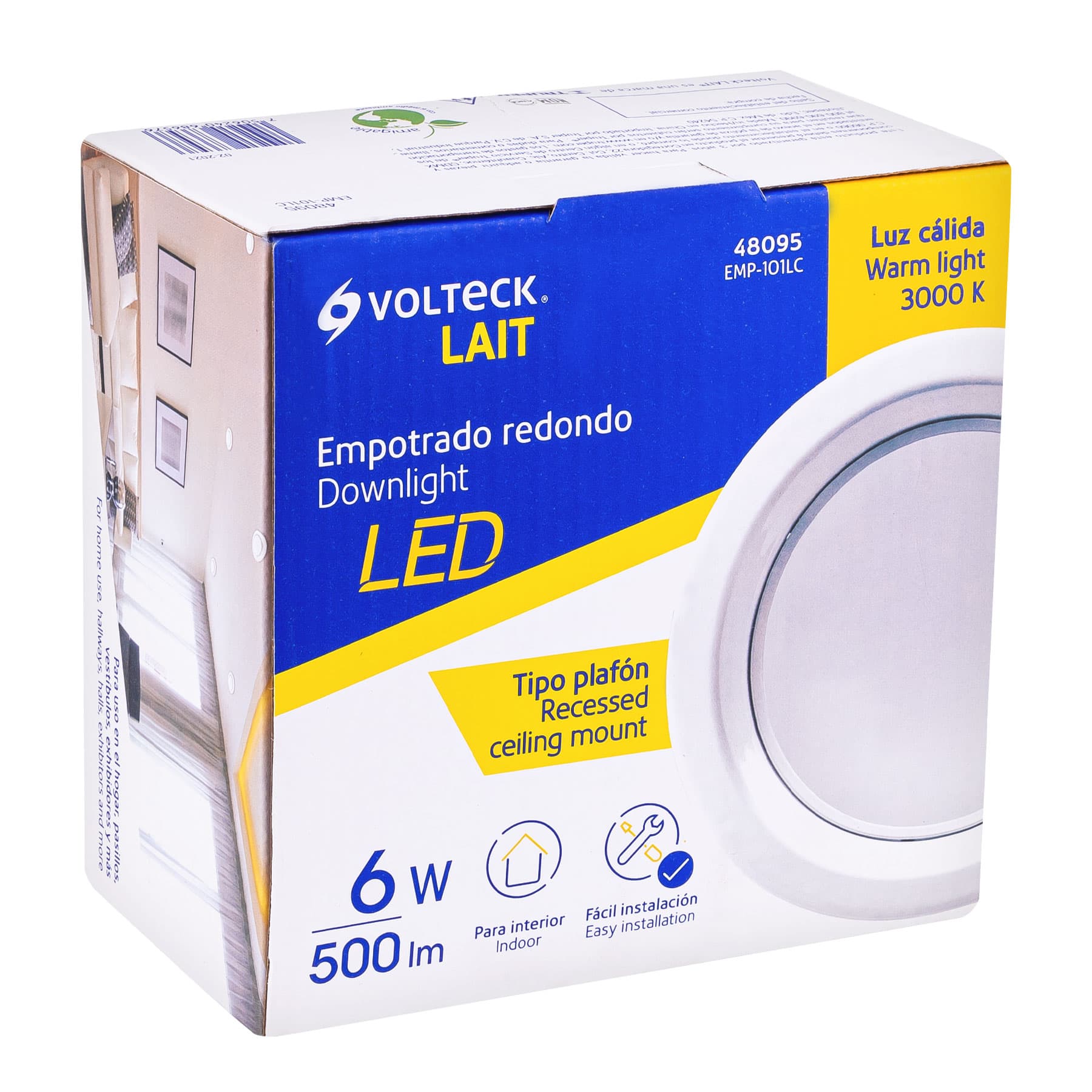 Luminario LED empotrable 6 W 3000 K, redondo, VOLTECK | EMP-101LC | 48095